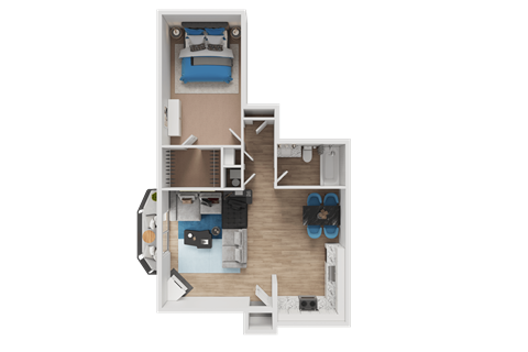 Floor plan for 1 bed, 1 bath, 800 sqft